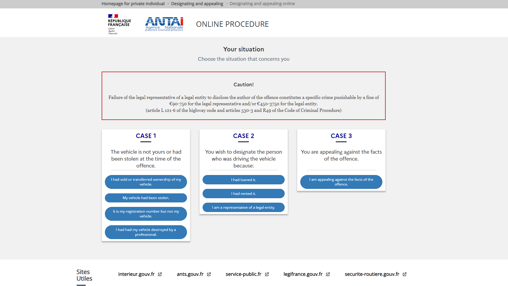 Step two of paying a legal entity speeding fine in France